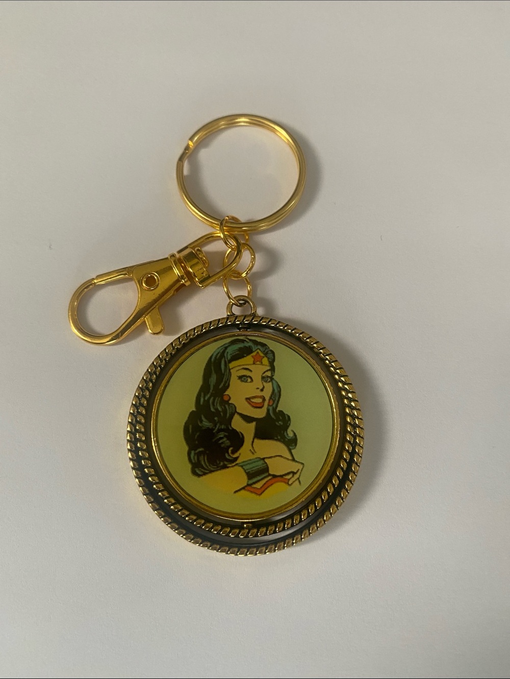 Gold-Tone Double Sided Superhero Portrait Keychain - Wonder Woman Style
